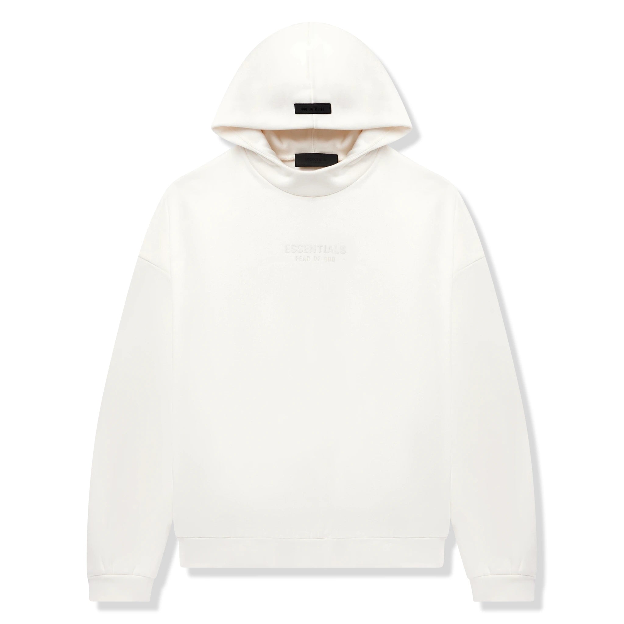 Front view of Fear Of God Essentials Cloud Dancer Hoodie